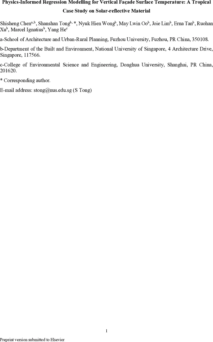 Physics-Informed Regression Modelling for Vertical Facade Surface Temperature: A Tropical Case Study on Solar-reflective Material
