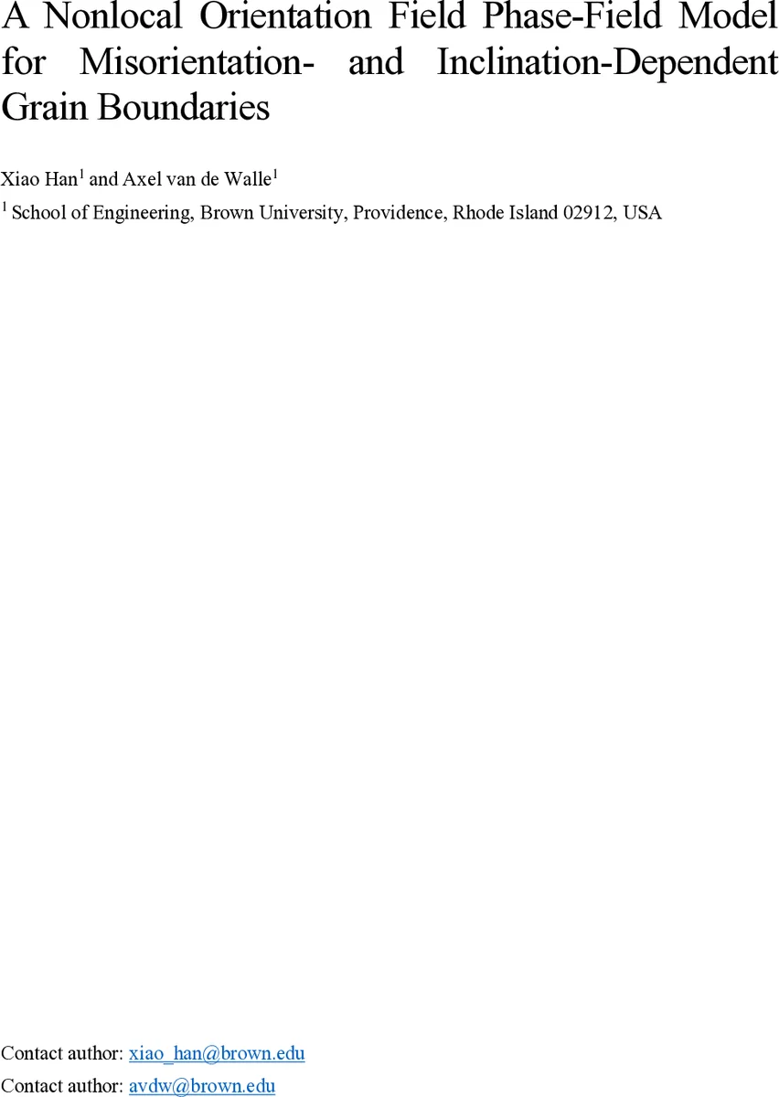 A Nonlocal Orientation Field Phase-Field Model for Misorientation- and Inclination- Dependent Grain Boundaries