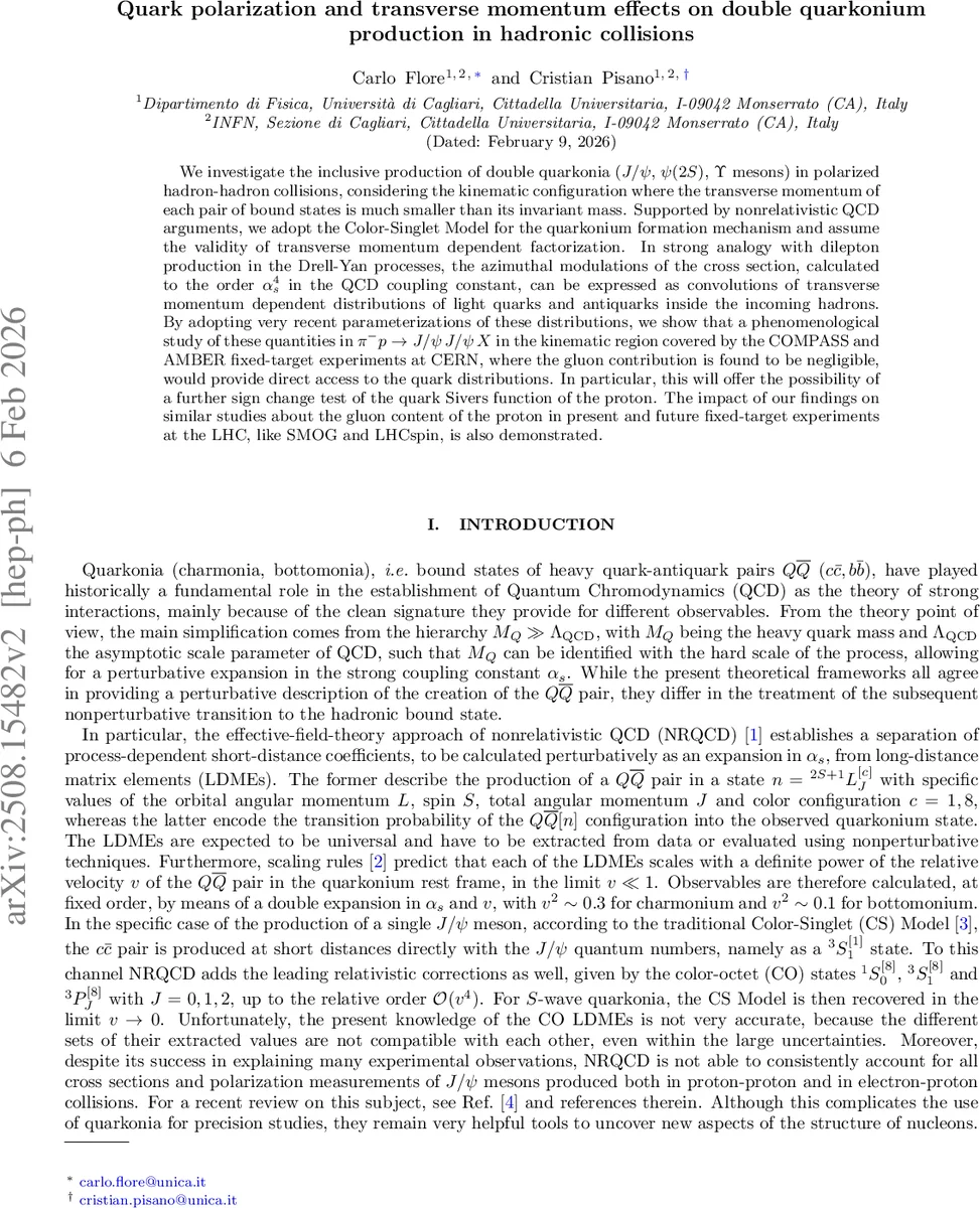Quark polarization and transverse momentum effects on double quarkonium production in hadronic collisions