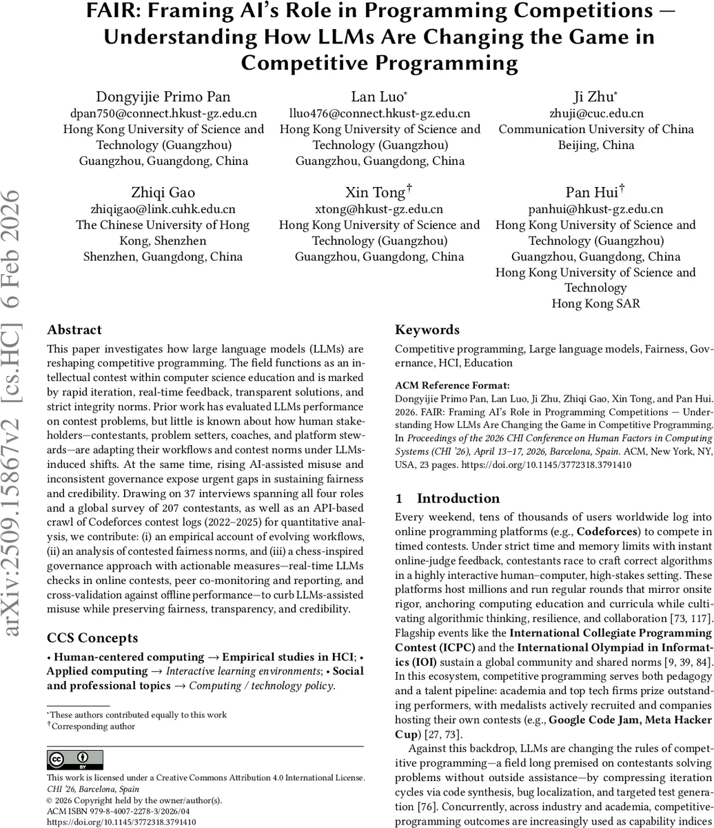 FAIR: Framing AIs Role in Programming Competitions -- Understanding How LLMs Are Changing the Game in Competitive Programming