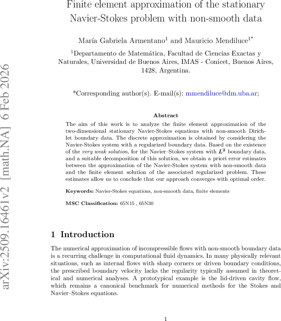 Finite element approximation of the stationary Navier-Stokes problem with non-smooth data