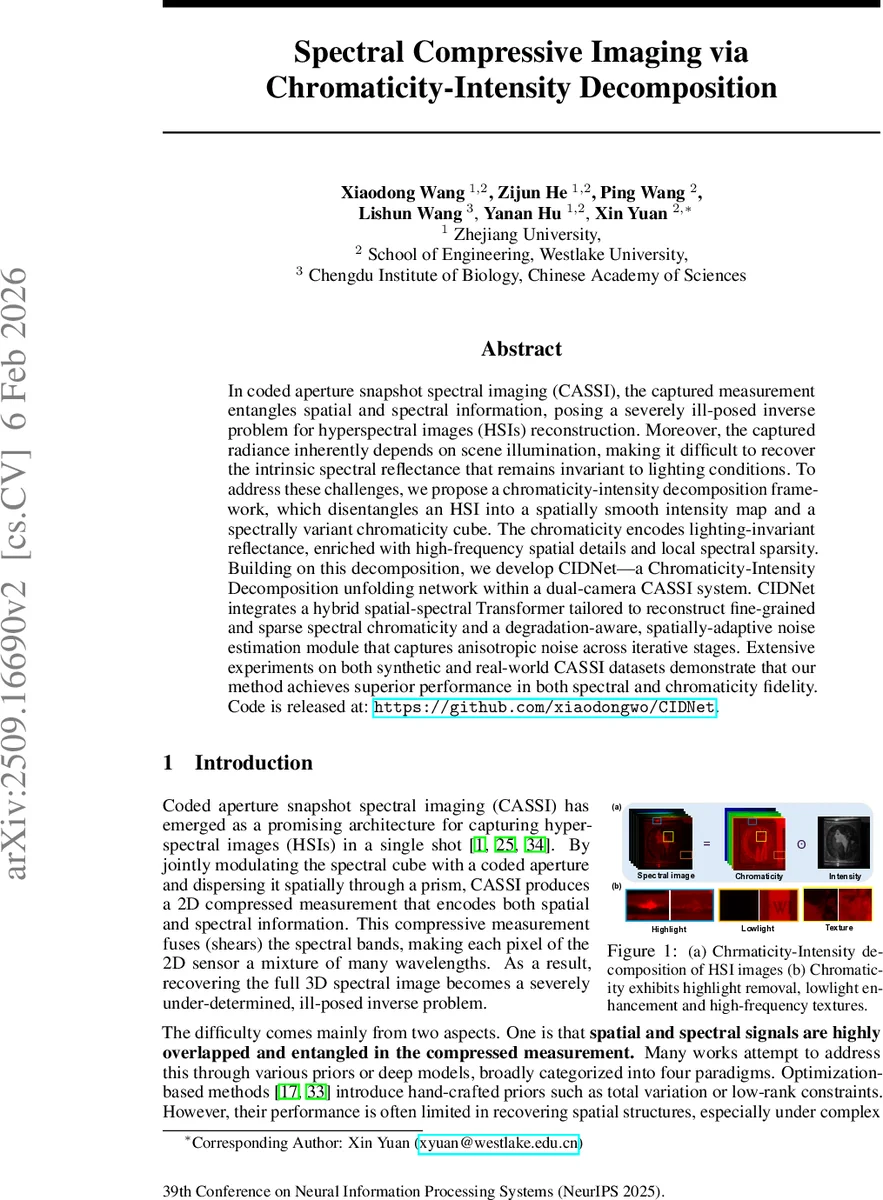 Spectral Compressive Imaging via Chromaticity-Intensity Decomposition