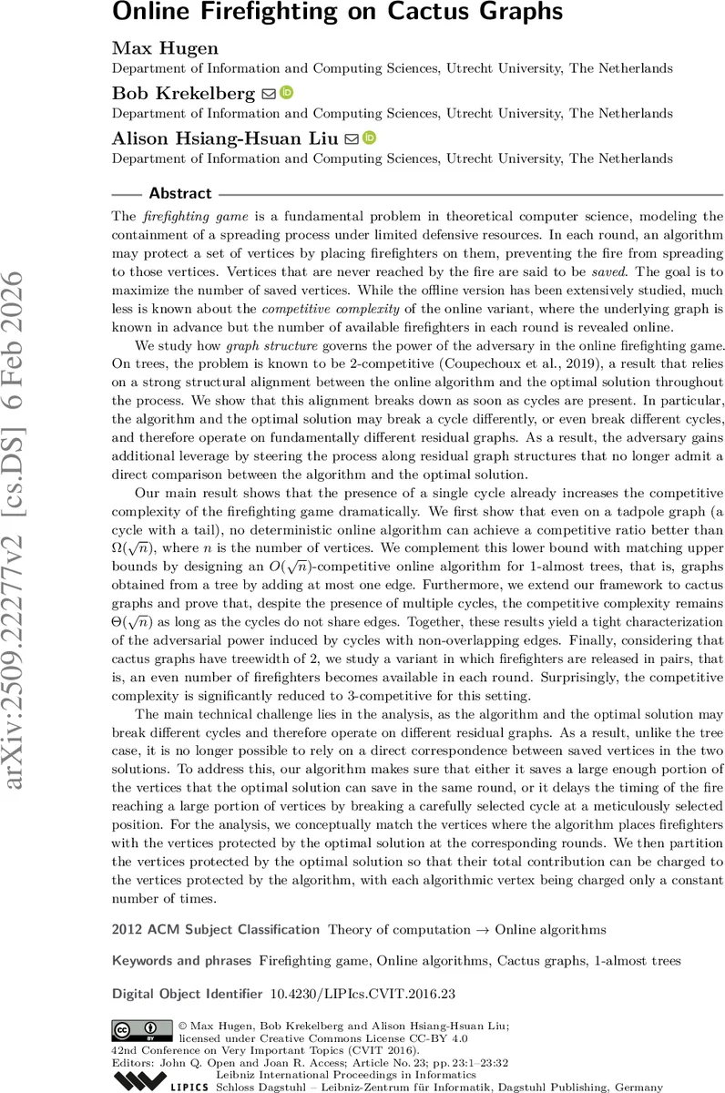 Online Firefighting on Cactus Graphs