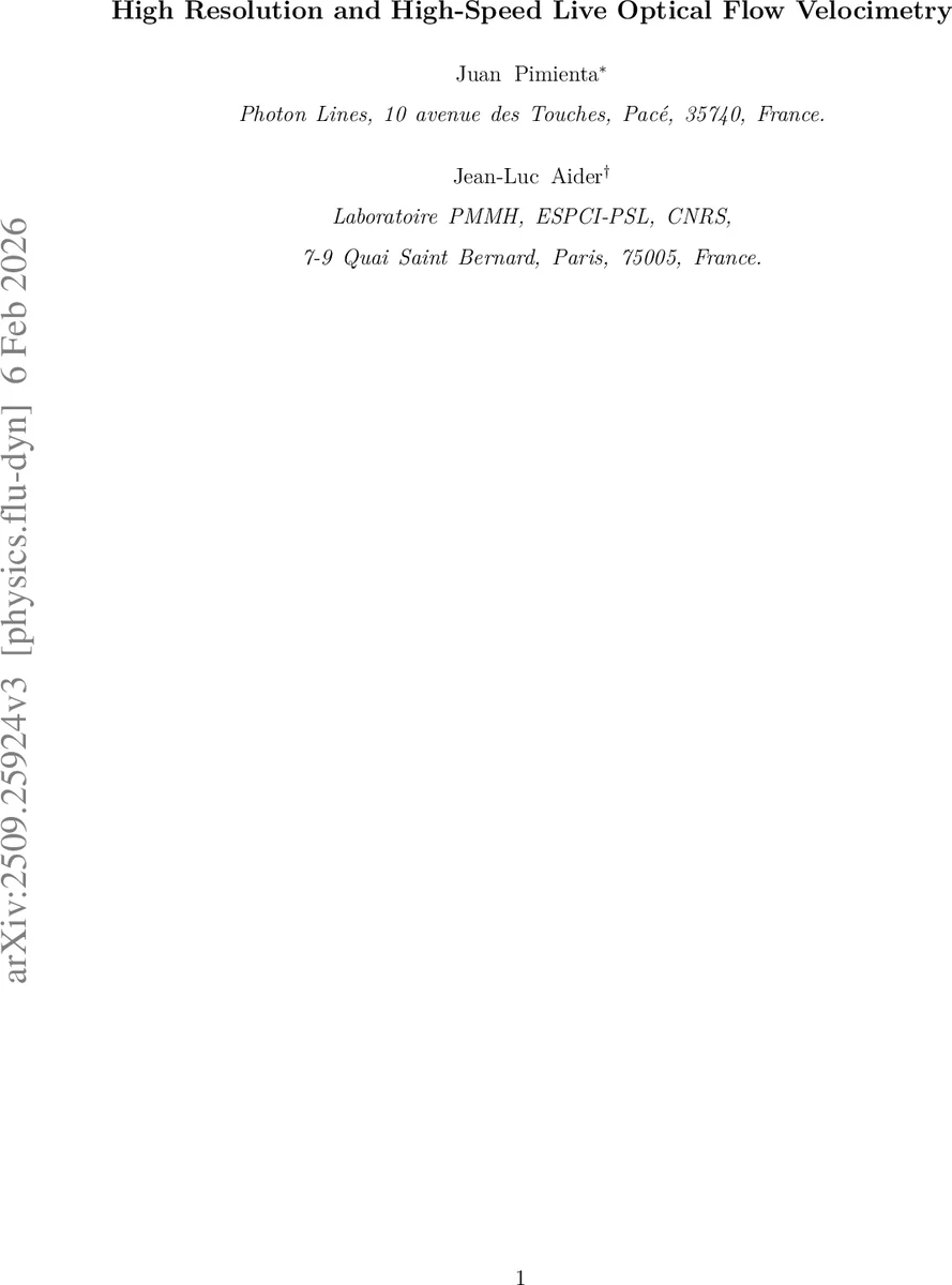 High Resolution and High-Speed Live Optical Flow Velocimetry