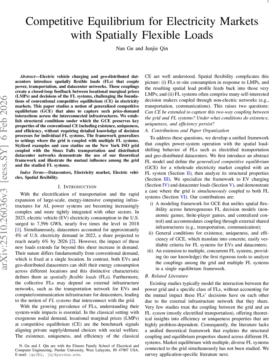 Competitive Equilibrium for Electricity Markets with Spatially Flexible Loads