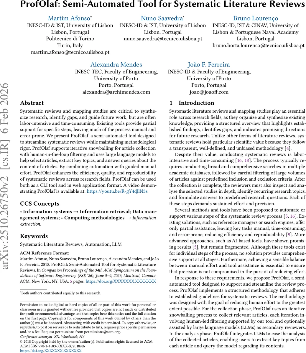 ProfOlaf: Semi-Automated Tool for Systematic Literature Reviews