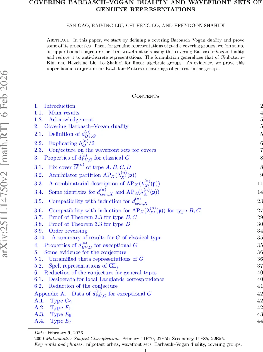 Covering Barbasch-Vogan duality and wavefront sets of genuine representations