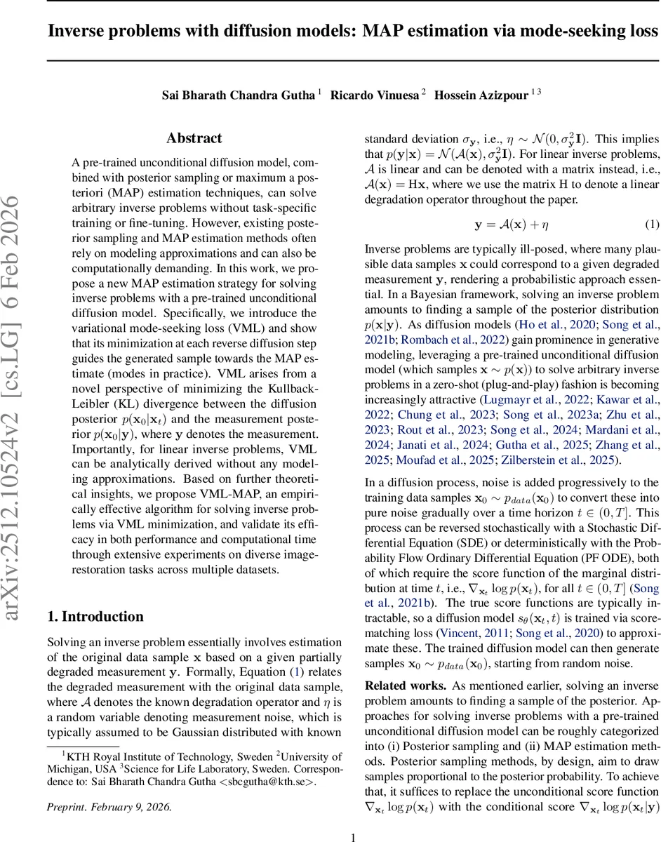 Inverse problems with diffusion models: MAP estimation via mode-seeking loss