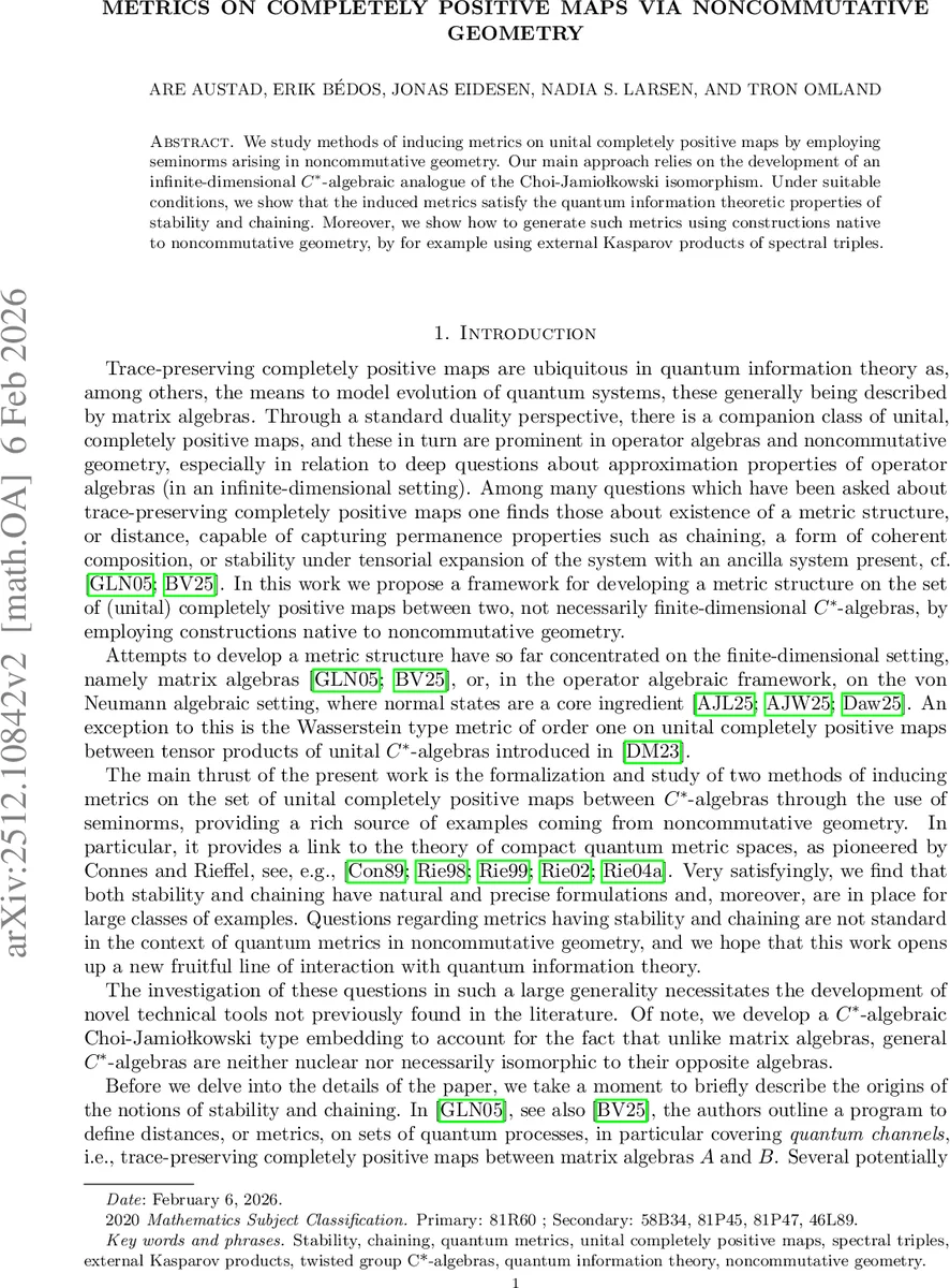 Metrics on completely positive maps via noncommutative geometry
