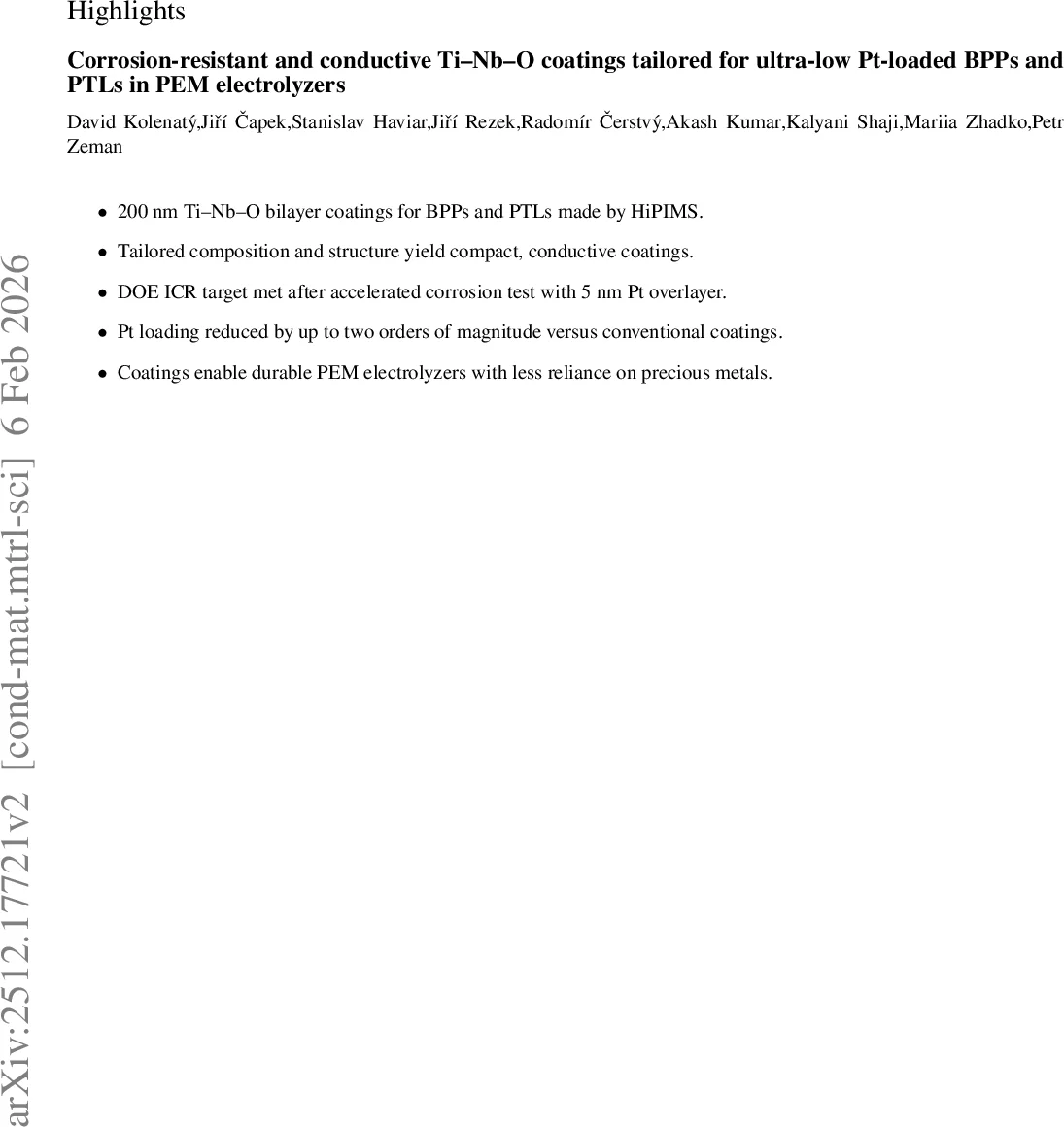 Corrosion-resistant and conductive Ti-Nb-O coatings tailored for ultra-low Pt-loaded BPPs and PTLs in PEM electrolyzers