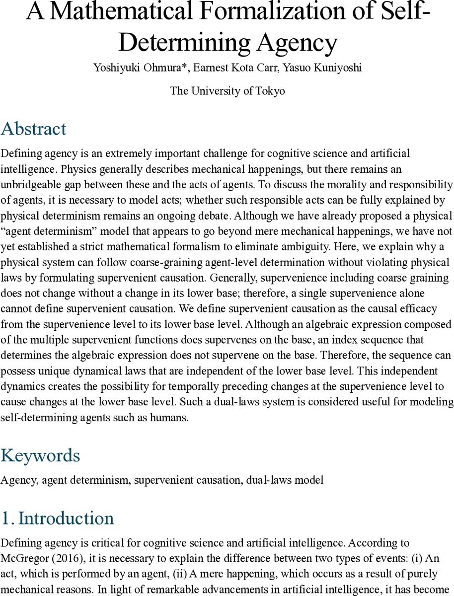 A Mathematical Formalization of Self-Determining Agency