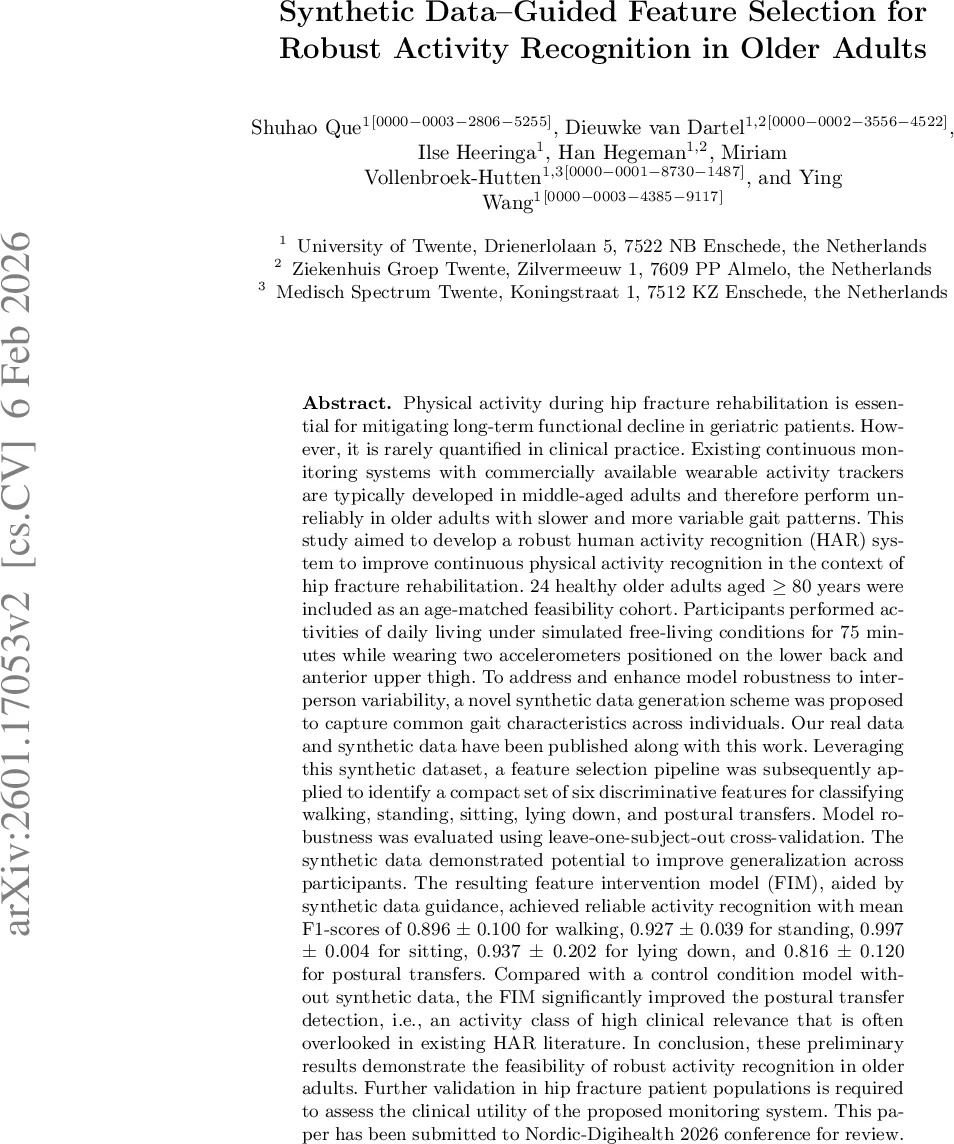 Synthetic Data Guided Feature Selection for Robust Activity Recognition in Older Adults