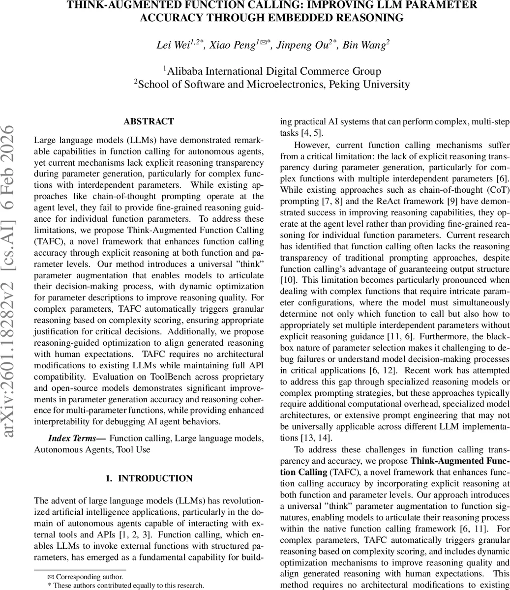 Think-Augmented Function Calling: Improving LLM Parameter Accuracy Through Embedded Reasoning