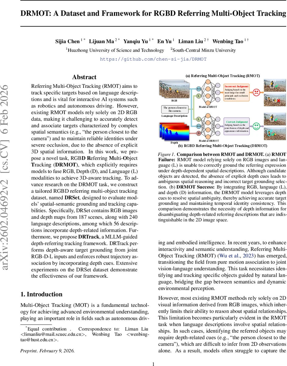 DRMOT: A Dataset and Framework for RGBD Referring Multi-Object Tracking