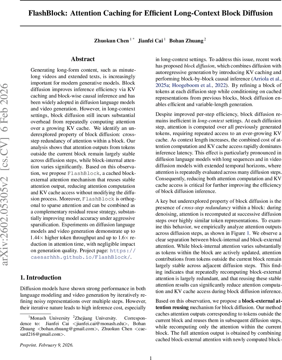 FlashBlock: Attention Caching for Efficient Long-Context Block Diffusion