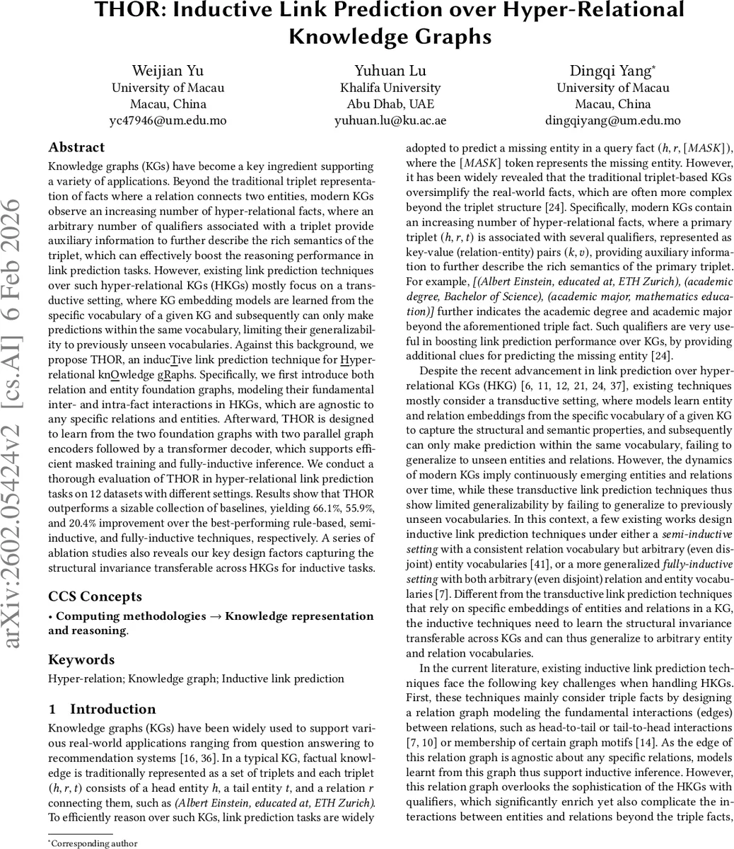 THOR: Inductive Link Prediction over Hyper-Relational Knowledge Graphs
