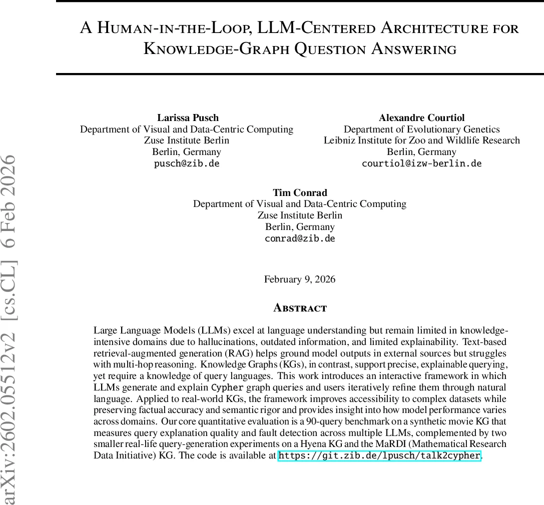 A Human-in-the-Loop, LLM-Centered Architecture for Knowledge-Graph Question Answering