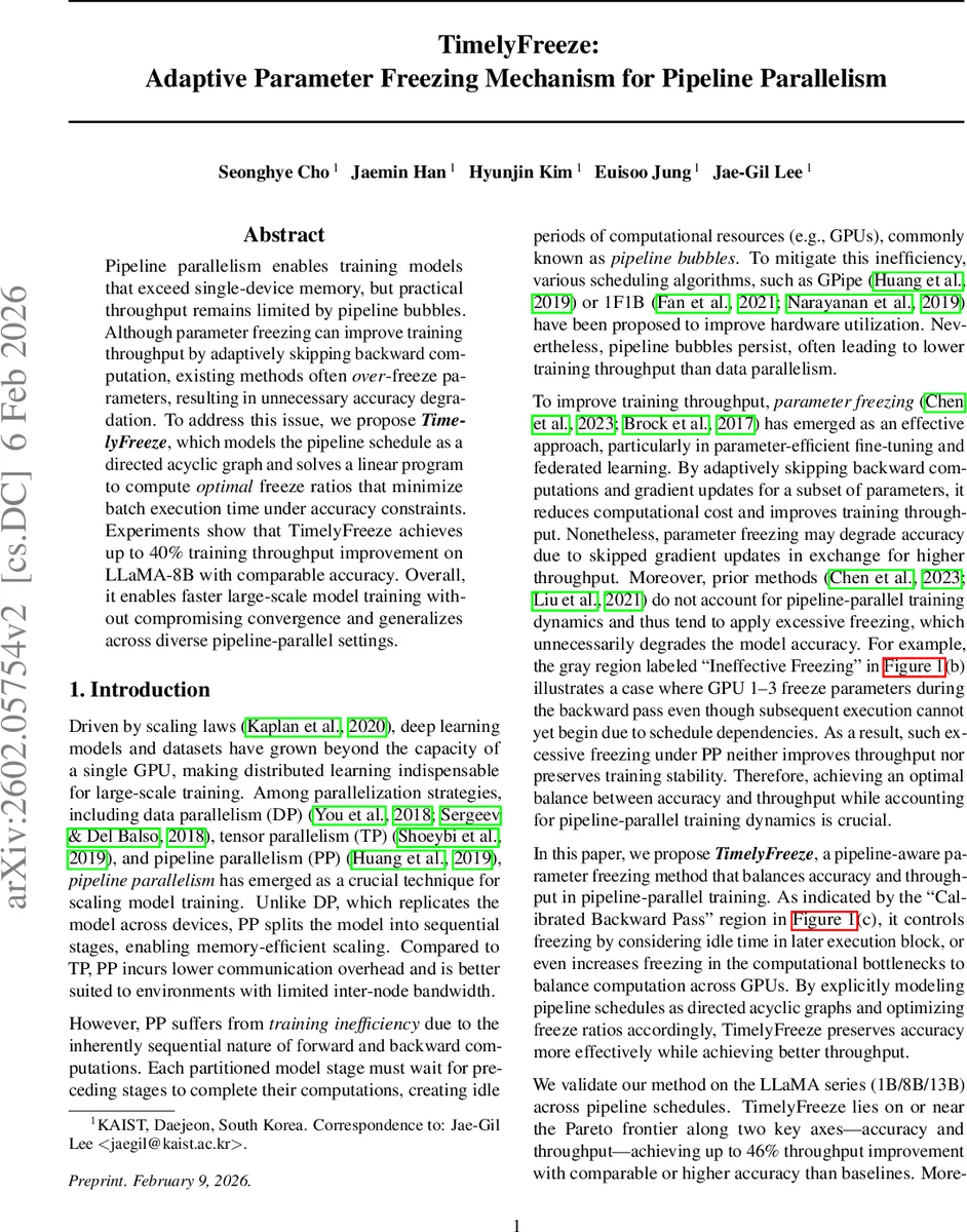 TimelyFreeze: Adaptive Parameter Freezing Mechanism for Pipeline Parallelism