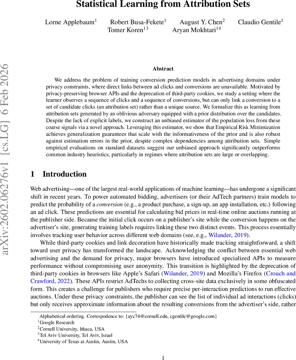 Statistical Learning from Attribution Sets