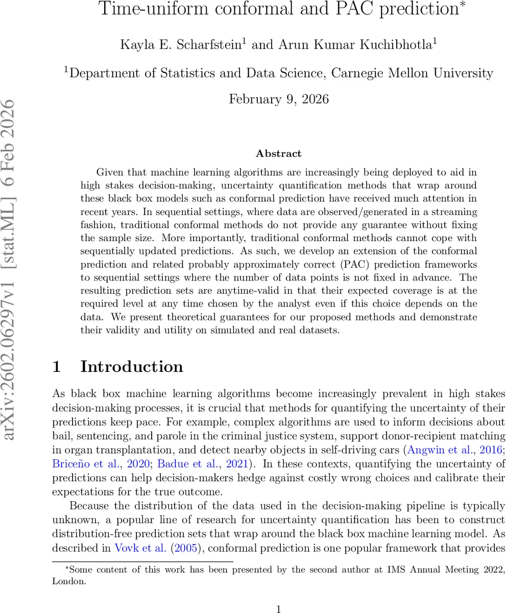 Time-uniform conformal and PAC prediction