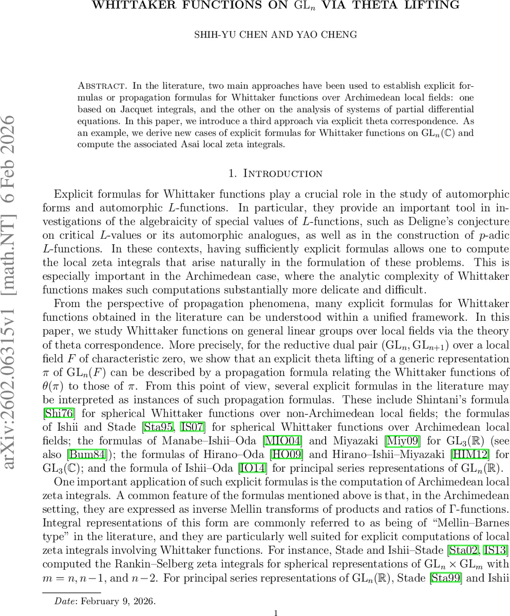 Whittaker functions on ${m GL}_n$ via theta lifting