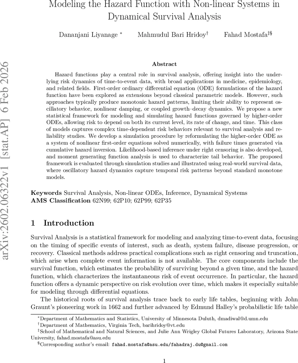 Modeling the Hazard Function with Non-linear Systems in Dynamical Survival Analysis