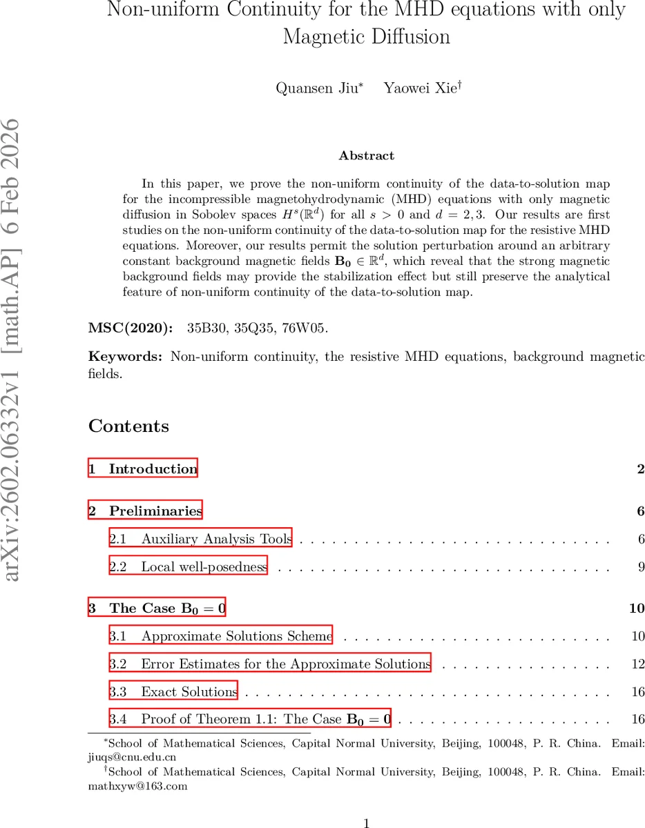 Non-uniform Continuity for the MHD equations with only Magnetic Diffusion