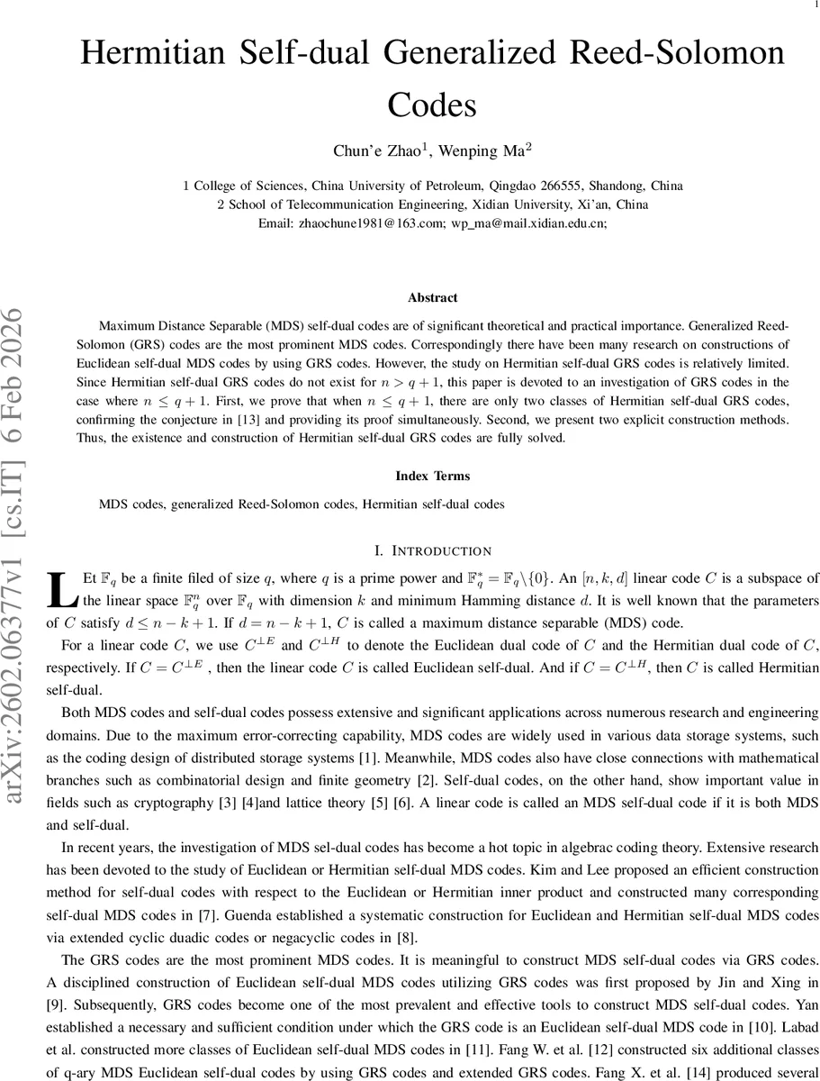 Hermitian Self-dual Generalized Reed-Solomon Codes