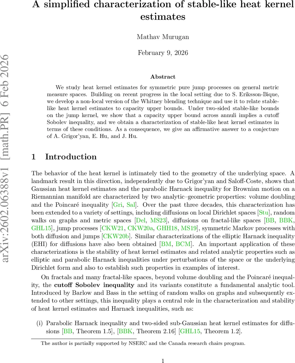 A simplified characterization of stable-like heat kernel estimates