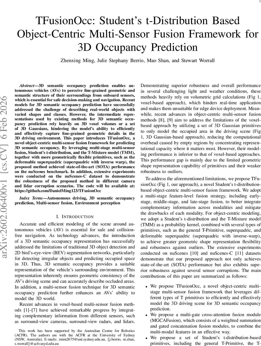 TFusionOcc: Student's t-Distribution Based Object-Centric Multi-Sensor Fusion Framework for 3D Occupancy Prediction