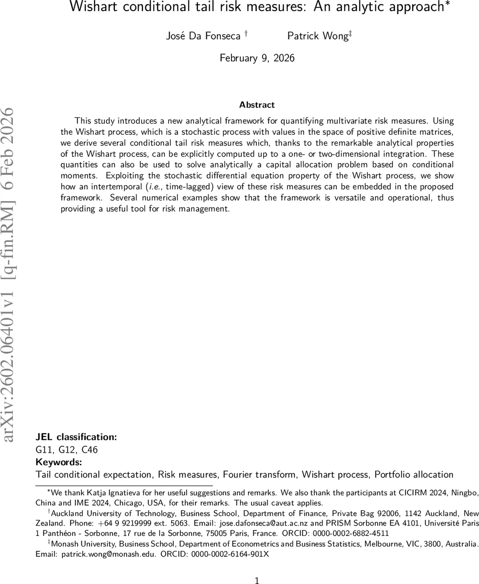 Wishart conditional tail risk measures: An analytic approach