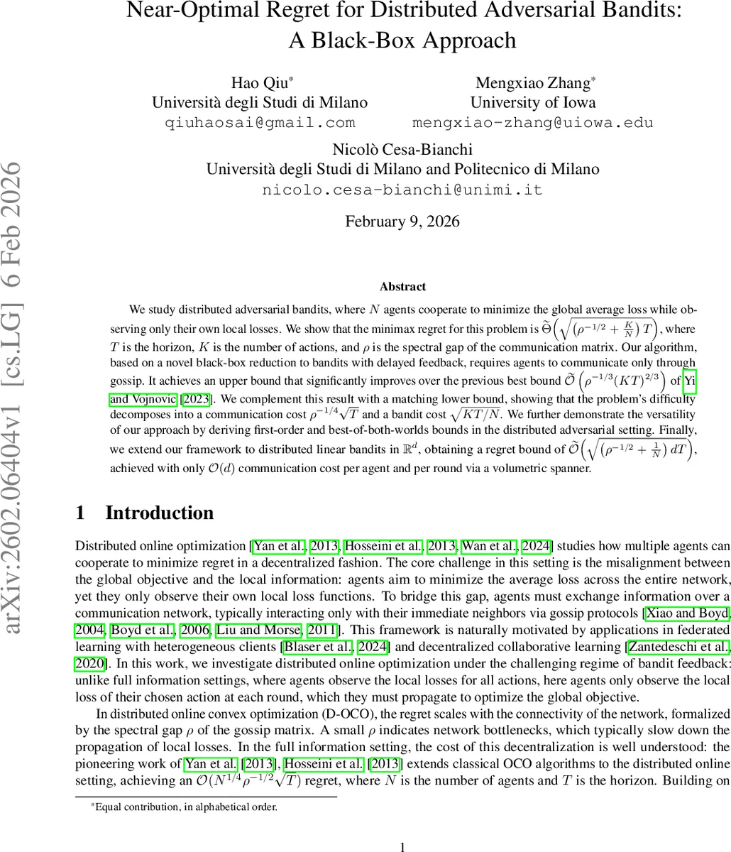 Near-Optimal Regret for Distributed Adversarial Bandits: A Black-Box Approach