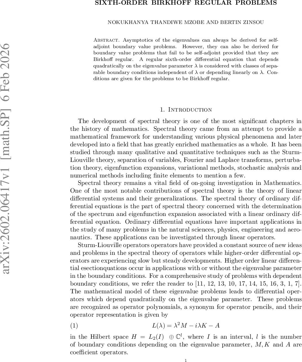 Sixth-order Birkhoff regular problems