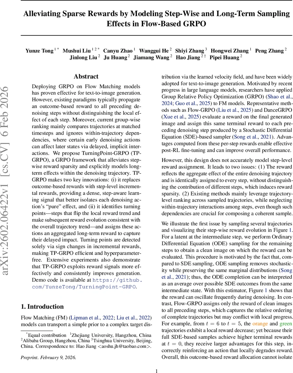 Alleviating Sparse Rewards by Modeling Step-Wise and Long-Term Sampling Effects in Flow-Based GRPO