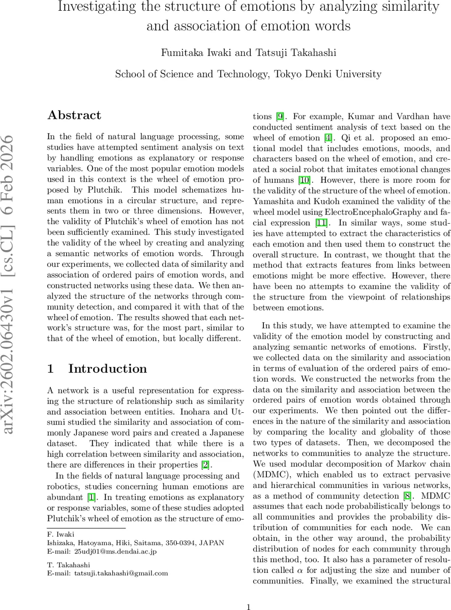 Investigating the structure of emotions by analyzing similarity and association of emotion words