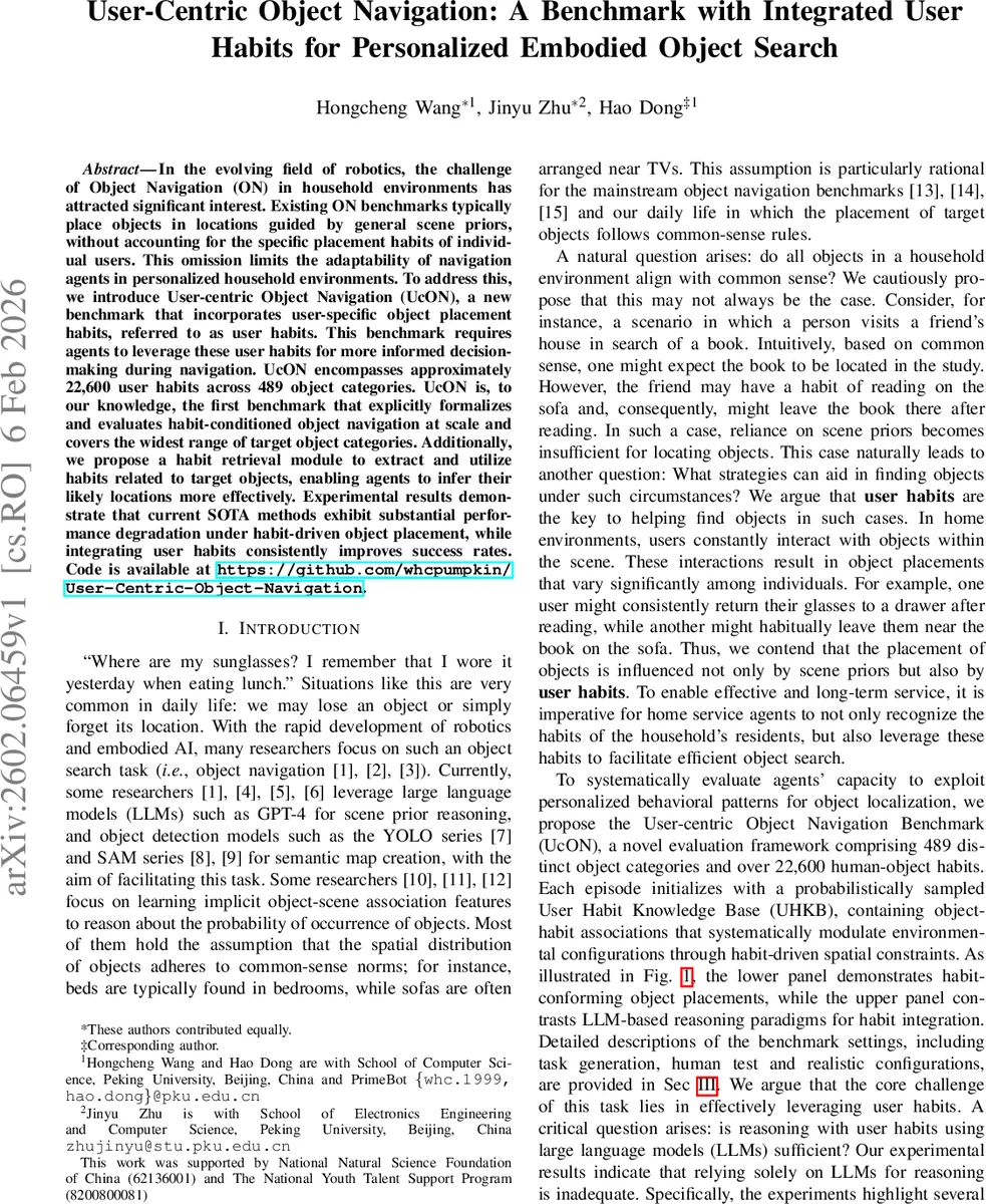 User-Centric Object Navigation: A Benchmark with Integrated User Habits for Personalized Embodied Object Search