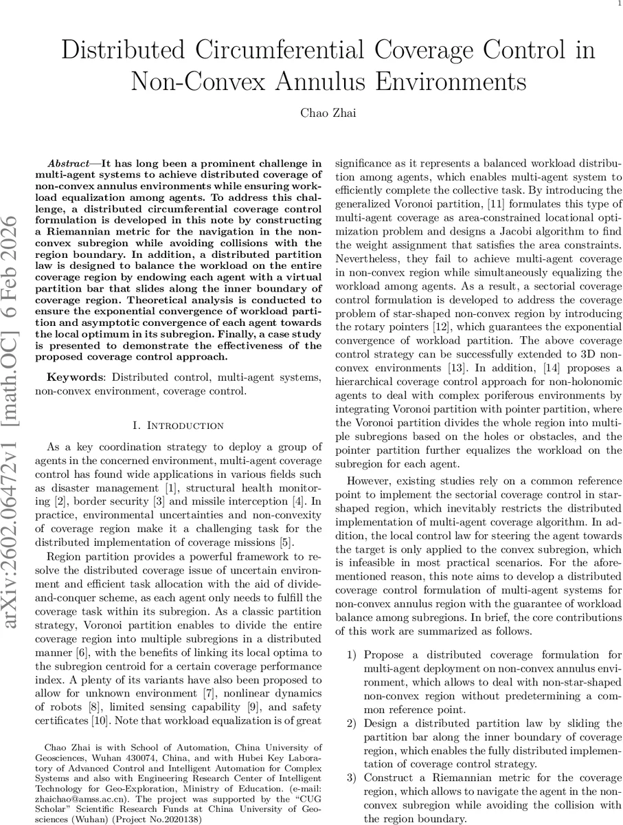 Distributed Circumferential Coverage Control in Non-Convex Annulus Environments
