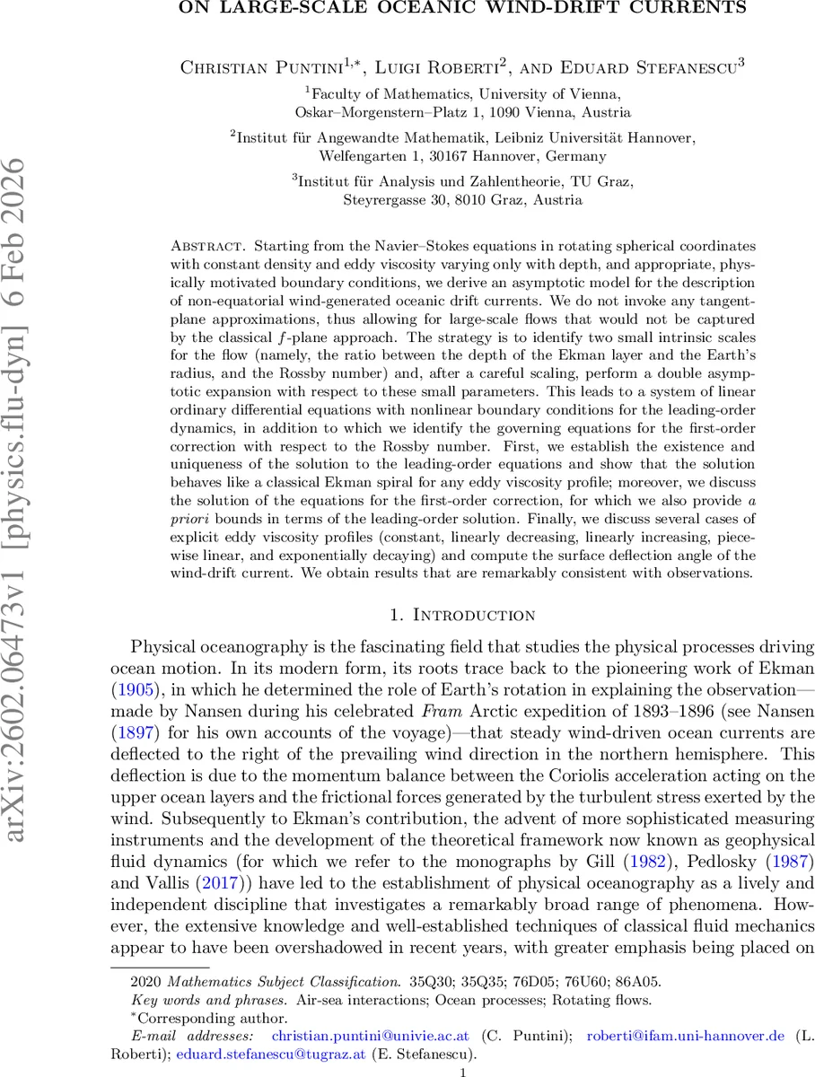 On large-scale oceanic wind-drift currents
