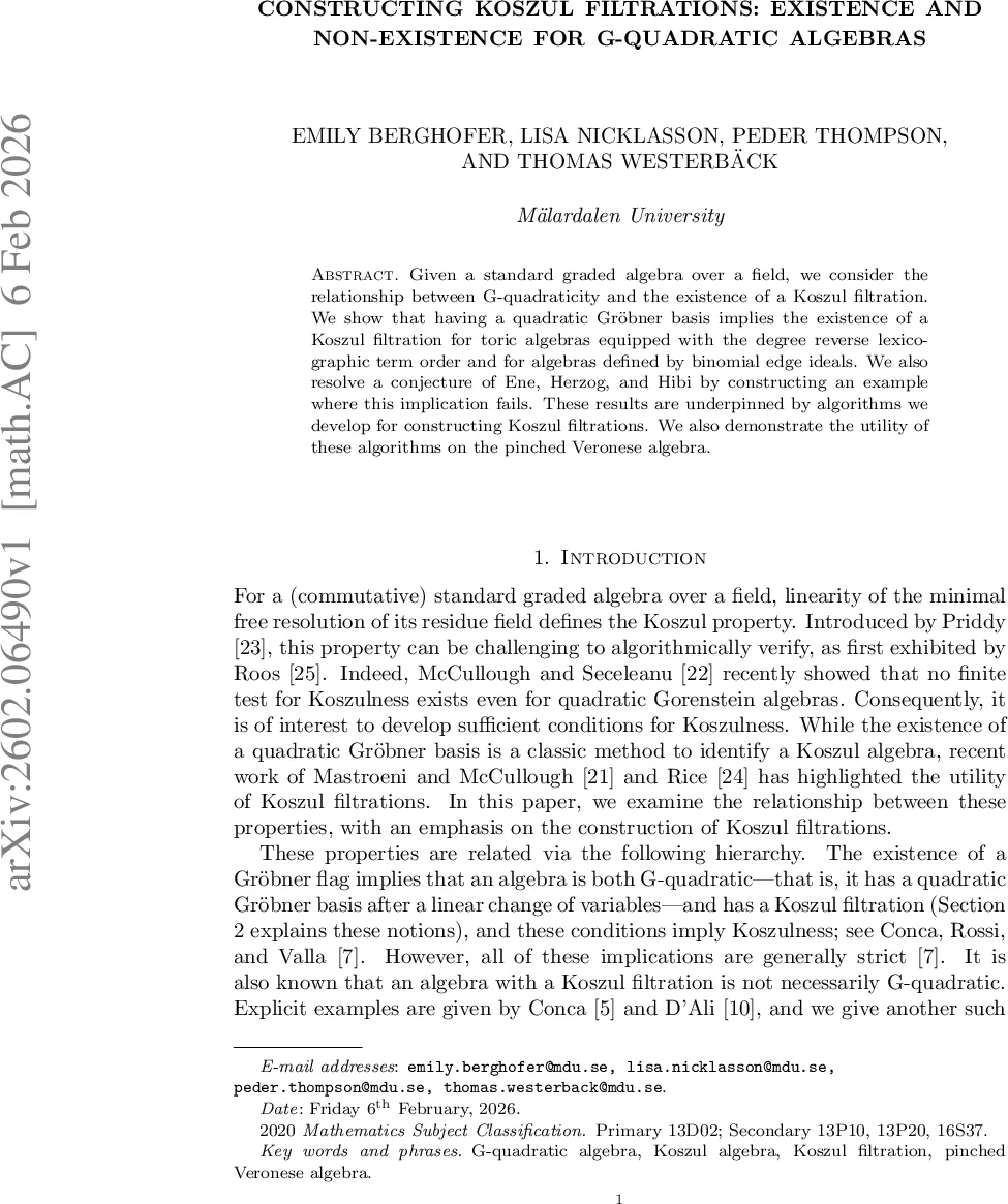 Constructing Koszul filtrations: existence and non-existence for G-quadratic algebras