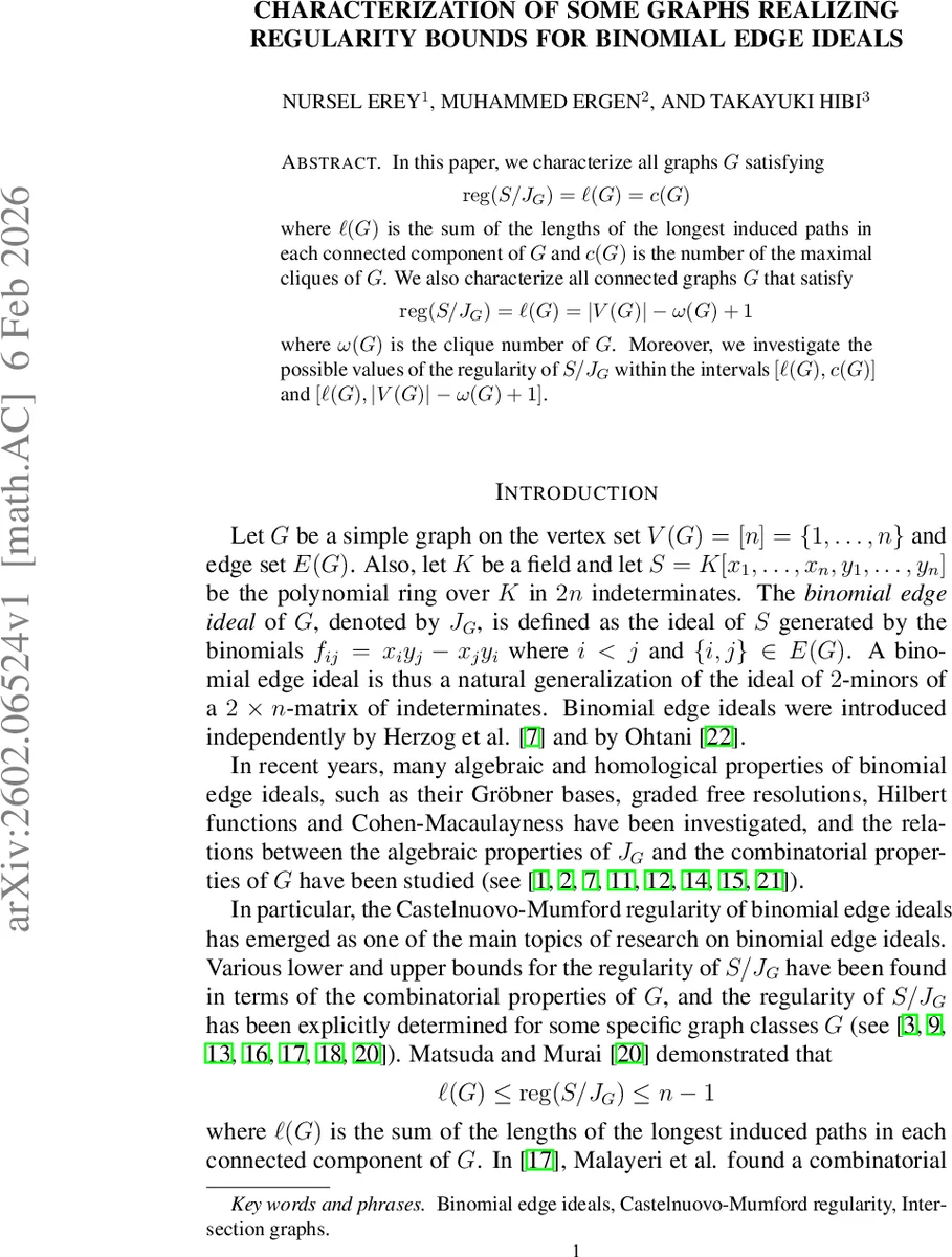 Characterization of Some Graphs Realizing Regularity Bounds for Binomial Edge Ideals