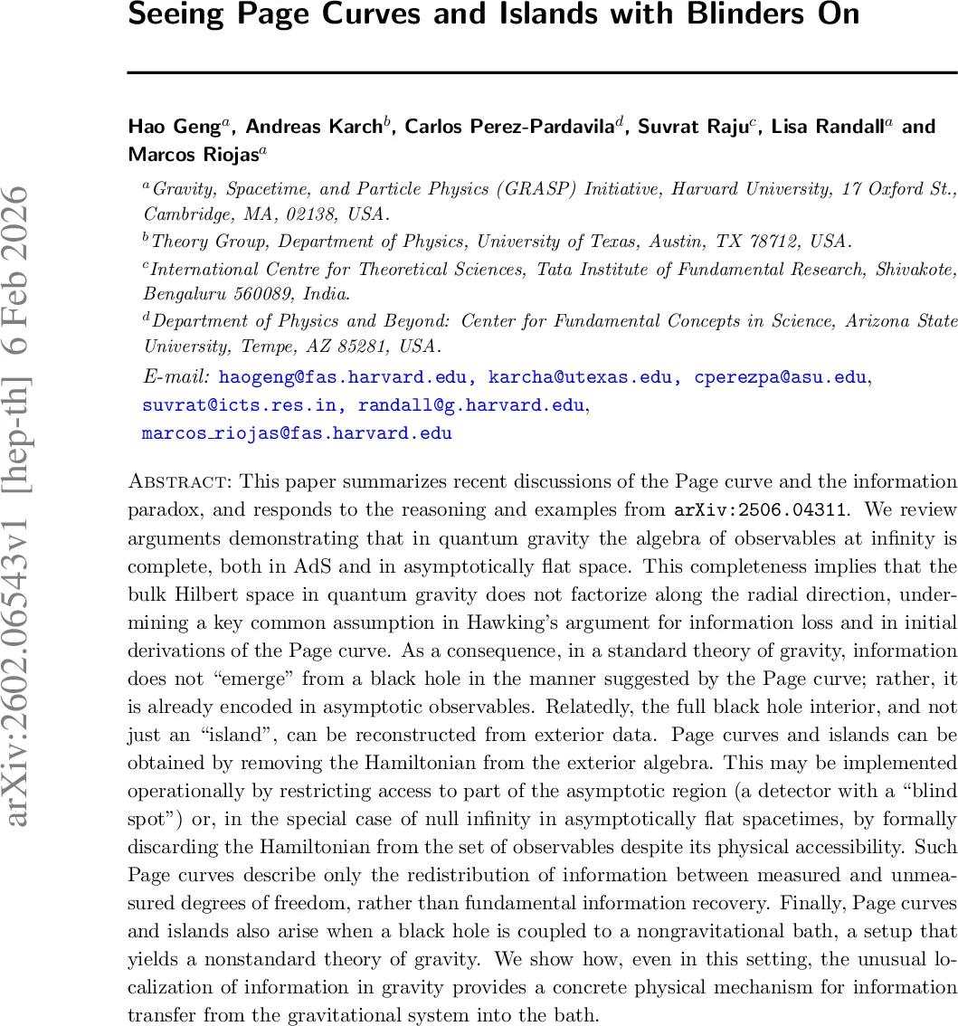 Seeing Page Curves and Islands with Blinders On