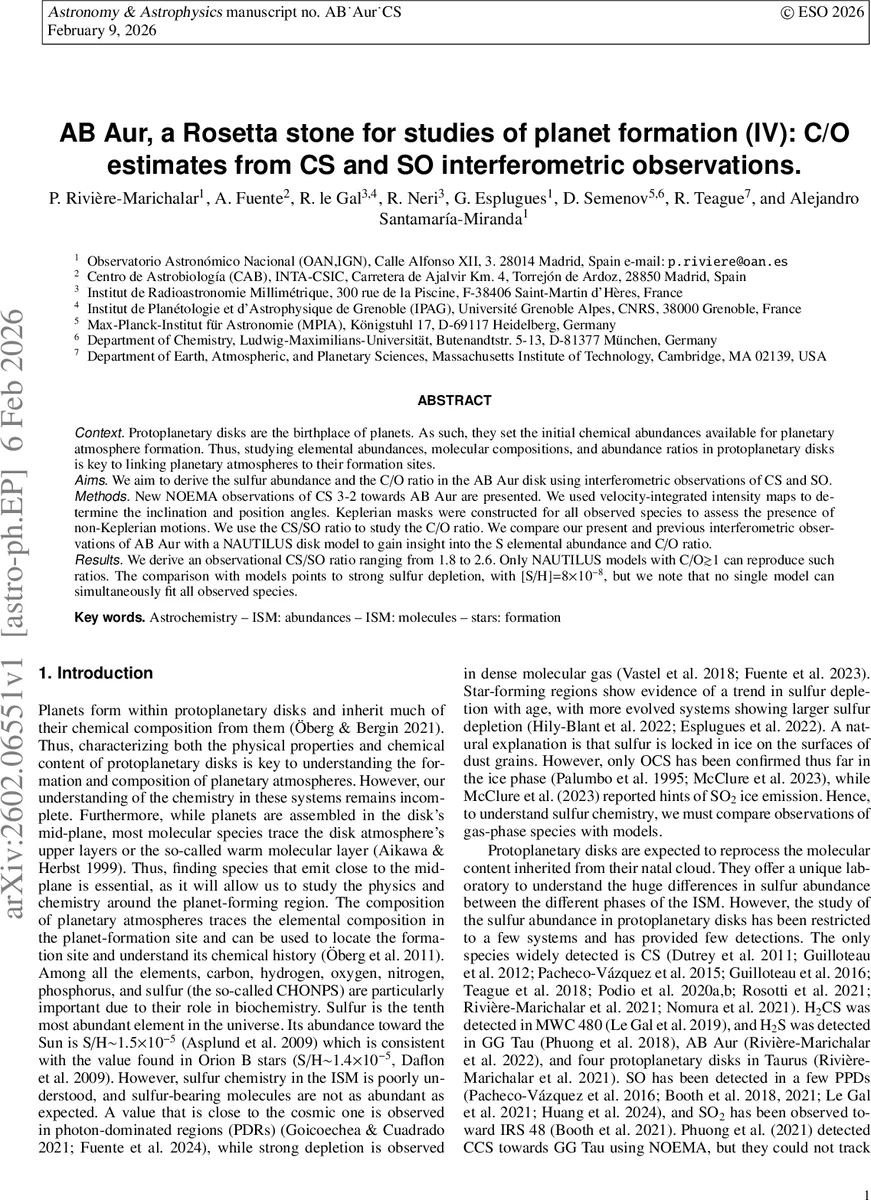 AB Aur, a Rosetta stone for studies of planet formation (IV): C/O estimates from CS and SO interferometric observations