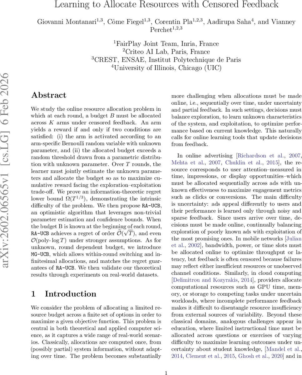 Learning to Allocate Resources with Censored Feedback