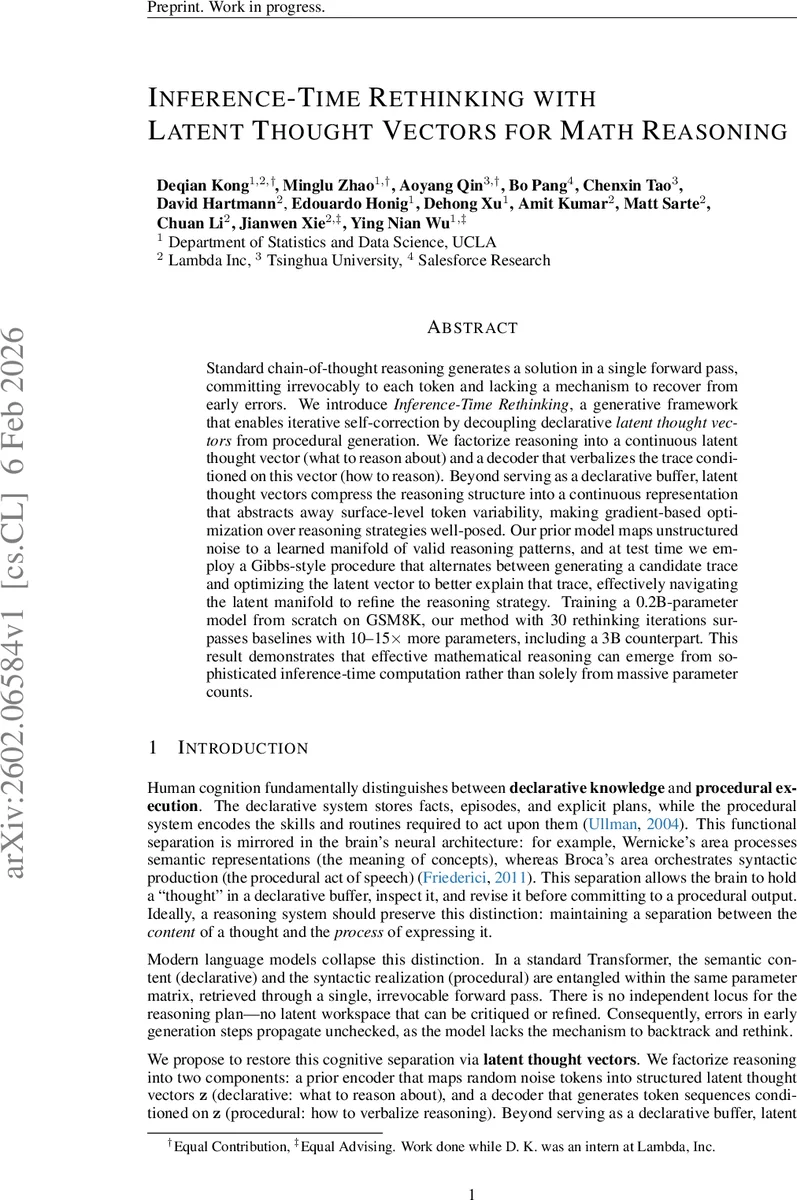 Inference-Time Rethinking with Latent Thought Vectors for Math Reasoning