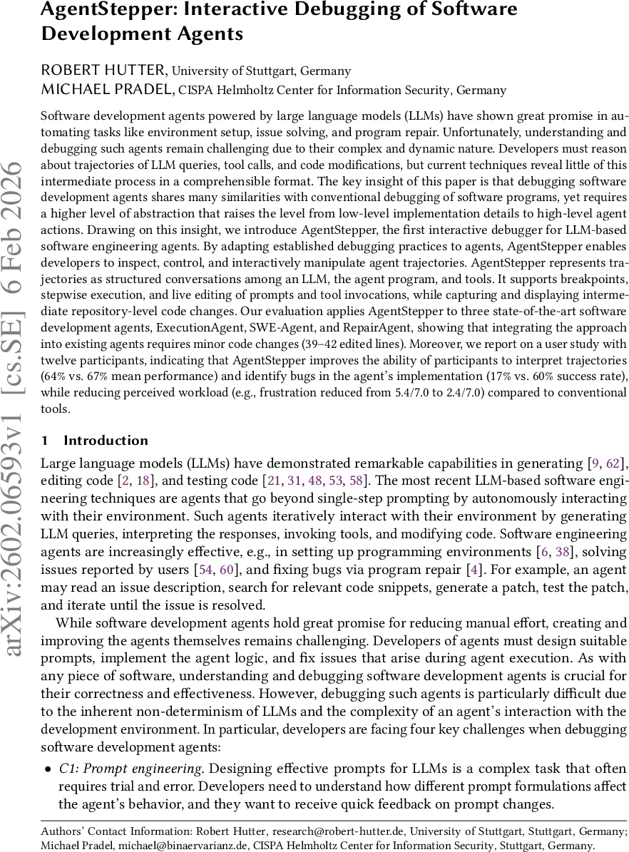 AgentStepper: Interactive Debugging of Software Development Agents