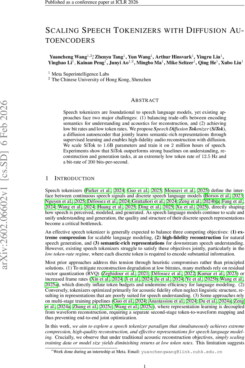 Scaling Speech Tokenizers with Diffusion Autoencoders