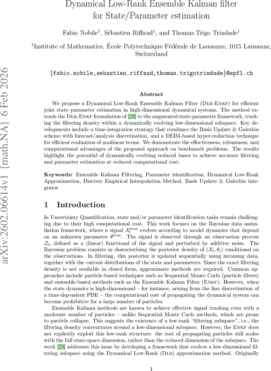 Dynamical Low-Rank Ensemble Kalman filter for State/Parameter estimation