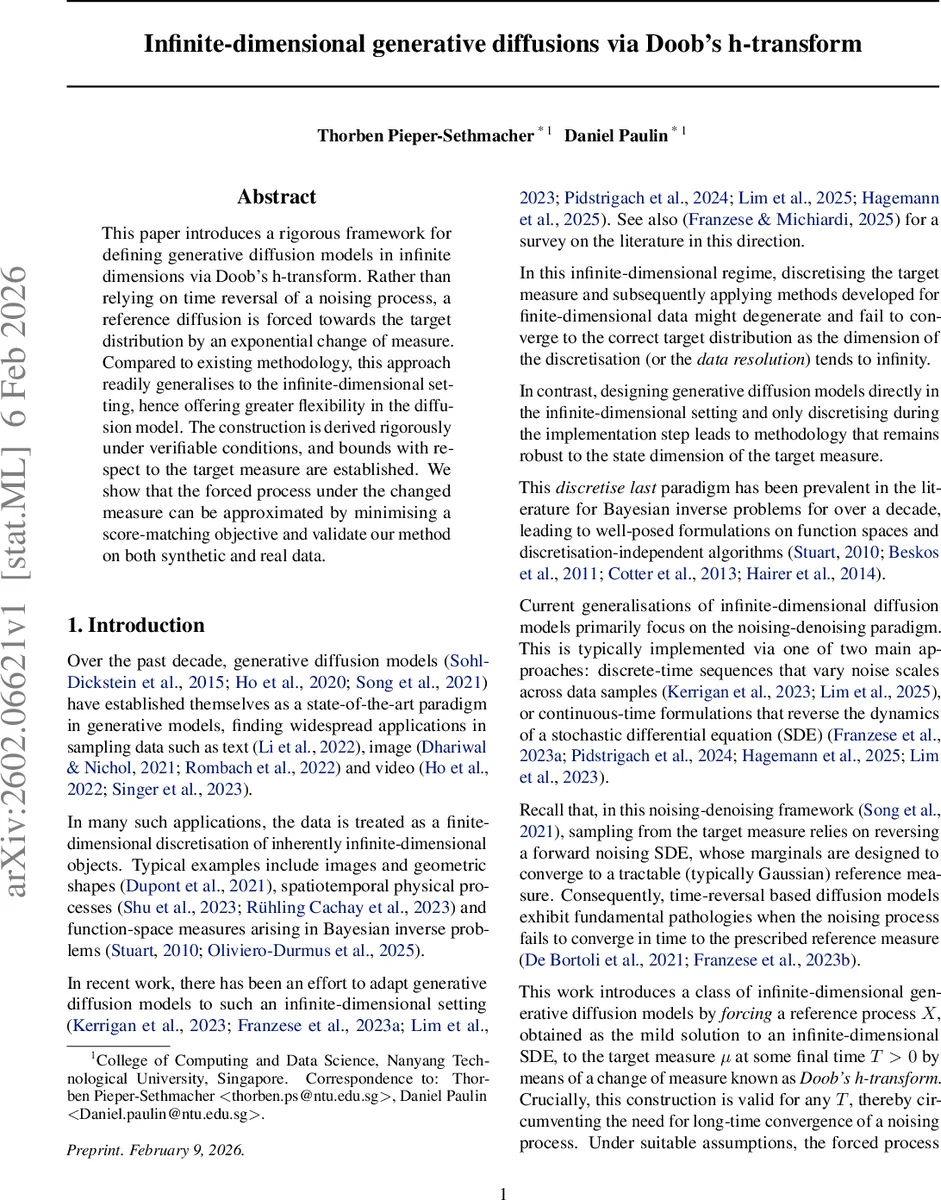Infinite-dimensional generative diffusions via Doob's h-transform
