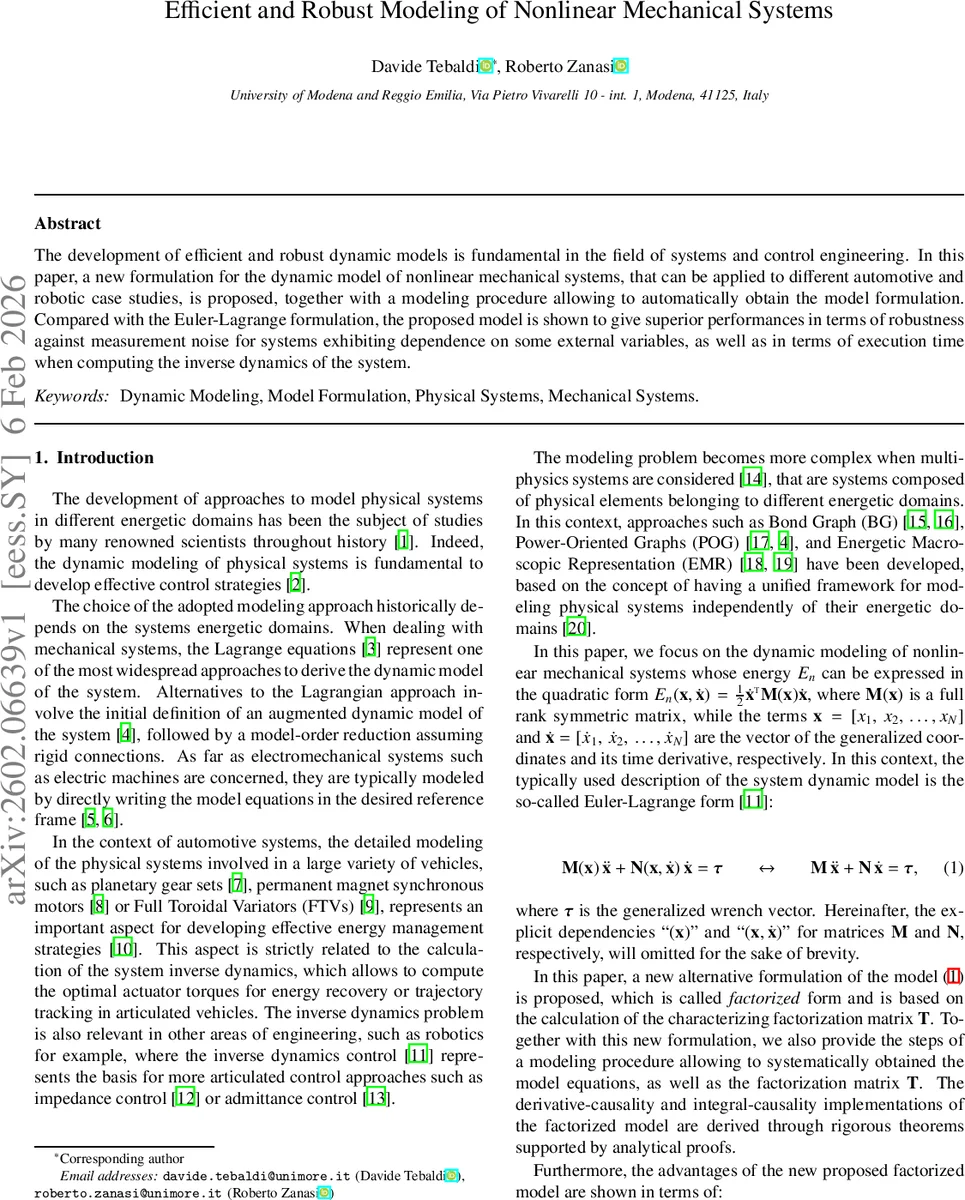 Efficient and Robust Modeling of Nonlinear Mechanical Systems