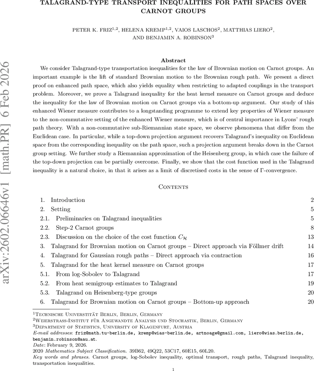 Talagrand-type transport inequalities for path spaces over Carnot groups